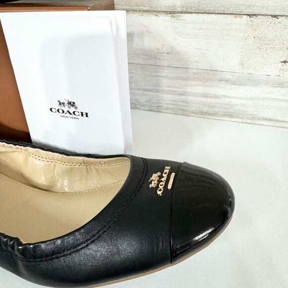 COACH Shoes Women Size 6.5 Black Patent Leather Ballet Flats W/ Box Low Arch - Picture 2 of 6